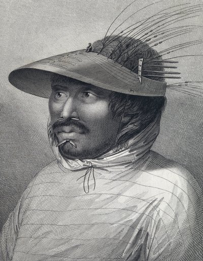 Oonalashka (vagy Unalaska, Alaszka, Egyesült Államok) férfi portréja. William Sharp () 18. század végi metszete John Webber (1751-1793) után. alkotó: John (after) Webber