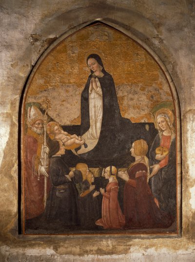 Olaszország, Milánó, Kegyelmes Mária templom, Torony kápolna, Gyermekimádó Szűz, freskó alkotó: Walter Charles Mills