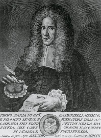 Pirro Maria Gabbrielli (1643-1705), olasz filozófus, az elméleti orvostudomány és botanika professzorának portréja, Cosimo Zocchi metszete (aktív 1740-kb. 1787) alkotó: Walter Charles Mills