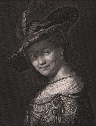 Saskia van Uylenburgh (1612-1642), Rembrandt feleségének portréja, L Raab metszet Rembrandt festményéből, Payne
