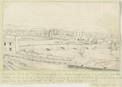 Burton-upon-Trent híd és város: tollrajz, 1817 alkotó: John Allport