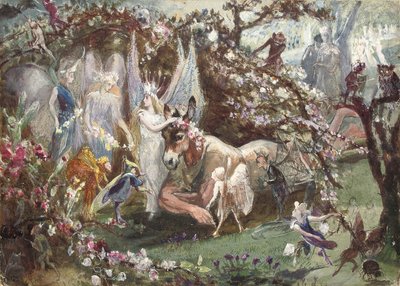 Titánia és Bottom William Shakespeare "A Szentivánéji álom" című művéből, alkotó: John Anster Fitzgerald