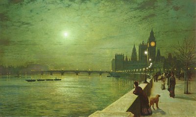 Fényvisszaverődések a Temzén Westminsternél alkotó: John Atkinson Grimshaw