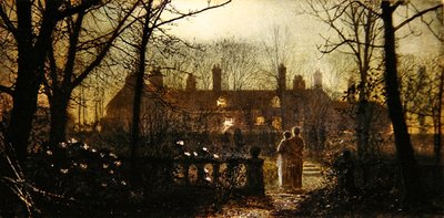 Holdfényes jelenet két figurával (olaj a panelen) alkotó: John Atkinson Grimshaw