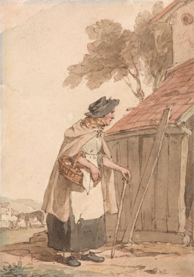 Egy öregasszony egy kosarat cipel alkotó: John Augustus Atkinson