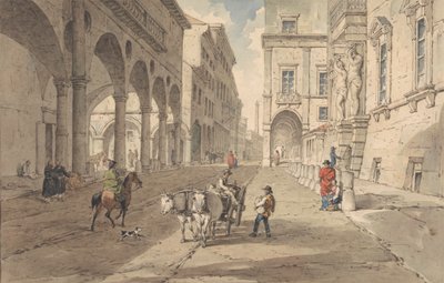 Bologna, Kilátás a Strada Maggiore-ra alkotó: John Augustus Atkinson