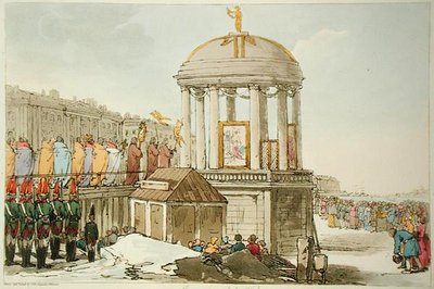 Vízszentelés, a művész metszete, megjelent 1804-ben (színes litográfia) alkotó: John Augustus Atkinson