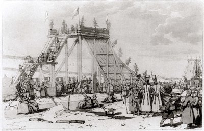 Jéghegyek, John Atkinson és James Walker "A Picturesque Representation of the Manners, Customs and Amusements of the Russians" című, 1804-ben kiadott művéből. alkotó: John Augustus Atkinson