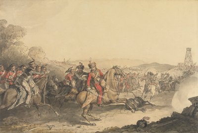 Anglesey márki megsebesült, miközben a nehézlovasság rohamát vezette a waterlooi csata végén alkotó: John Augustus Atkinson