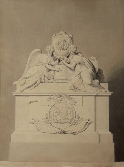 Harvey és Hutt kapitányok emlékművének terve a Westminster-apátságban, 1804 körül. alkotó: John Bacon