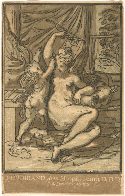 Vénusz és Ámor íjjal alkotó: John Baptist Jackson, after Parmigianino