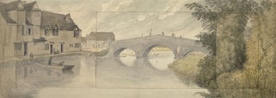 Hythe Bridge, Oxford, 1789 (akvarell grafit felett három papírlapon, egy nagyobb lapra ragasztott) alkotó: John Baptist Malchair
