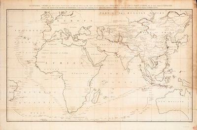 Általános térkép Mercator vetületén, amely az "Oroszlán" és a "Hindosztán" útvonalát mutatja Angliából a kínai Pekin-gulfra és a visszatérésüket Angliába. alkotó: John Barrow
