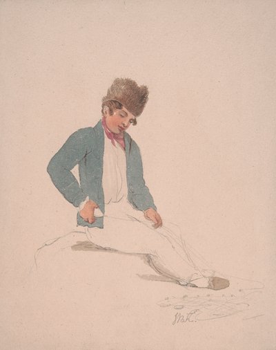 Szőrmekalapos fiatal portréja alkotó: John Baverstock Knight