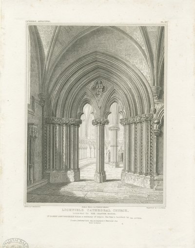 Lichfield katedrális belseje – Káptalanház ajtónyílása: metszet, nd [c 1819] (nyomtatás) alkotó: John Britton