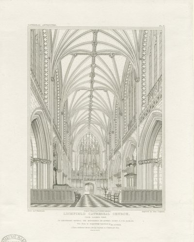 Lichfield székesegyház belseje – Kórus: metszet, nd [c 1820] (nyomtatás) alkotó: John Britton