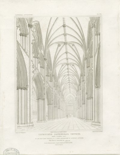 Lichfield katedrális belseje – Hajó: metszet, és [c 1819] (nyomtatás) alkotó: John Britton