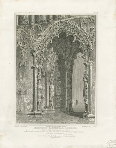 Lichfield katedrális – West Door: metszet, és [c 1820] alkotó: John Britton