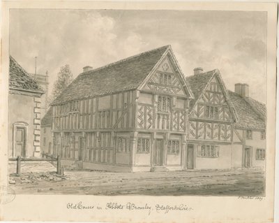 Abbots Bromley Old Houses: szépia rajz, 1839 alkotó: John Buckler