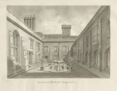 Blithfield Hall - Udvar: szépia rajz alkotó: John Buckler