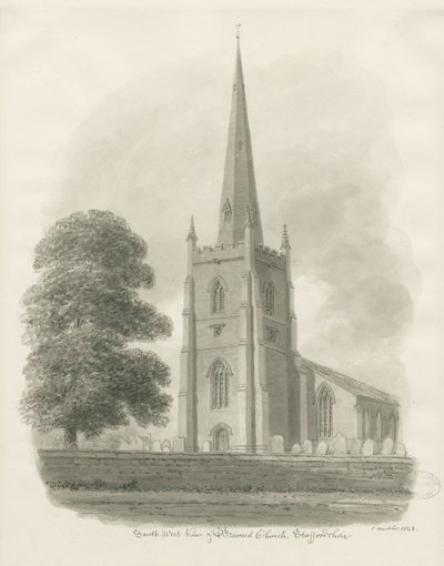 Brewood templom: szépia rajz, 1843 alkotó: John Buckler