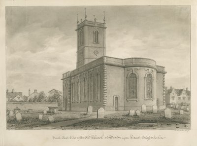 Burton-upon-Trent - Régi templom: szépia rajz alkotó: John Buckler