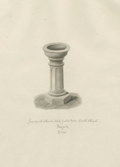 Vártemplom - Betűtípus a templomban: szépia rajz alkotó: John Buckler