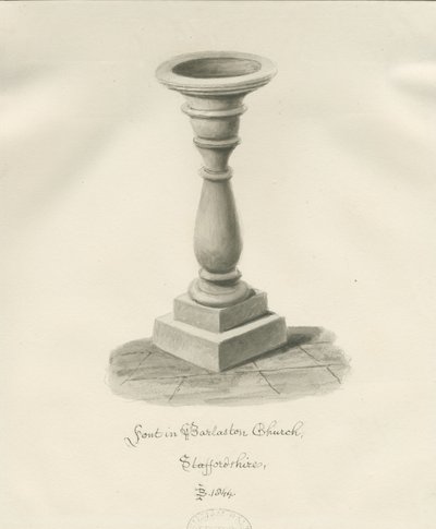 Betűtípus a Barlaston templomban: szépia mosás rajz, 1844 alkotó: John Buckler