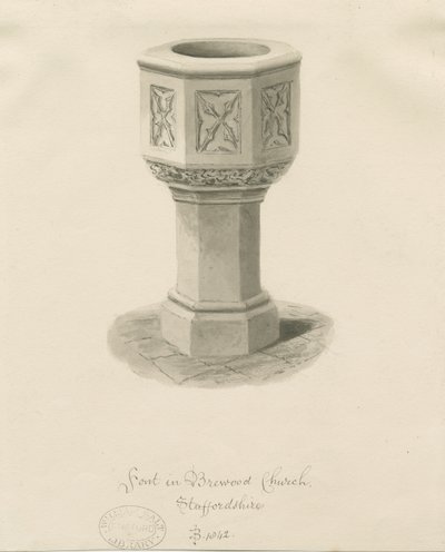Betűtípus a Brewood templomban: szépia rajz alkotó: John Buckler