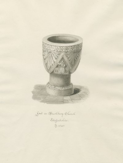 Betűtípus a Bushbury templomban: szépia rajz alkotó: John Buckler