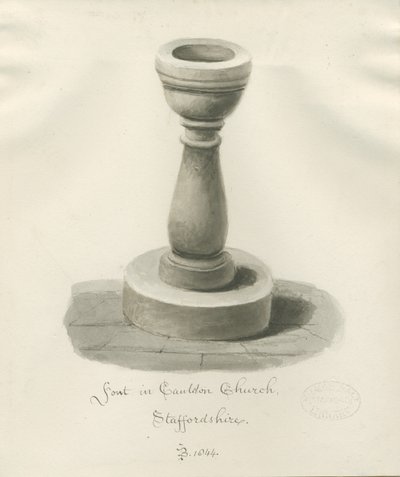 Betűtípus a Cauldon templomban: szépia rajz alkotó: John Buckler