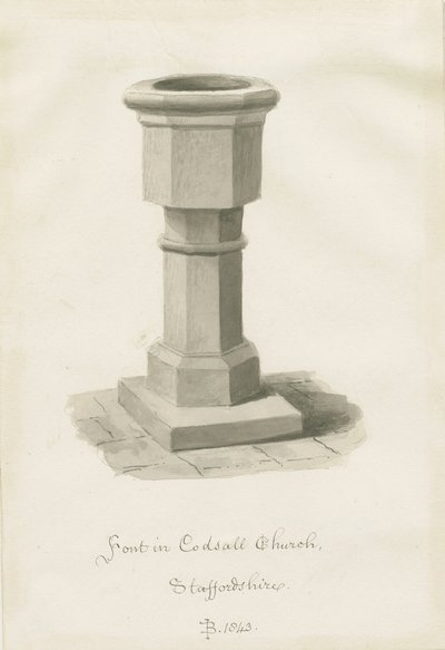 Betűtípus a Codsall templomban: szépia rajz alkotó: John Buckler