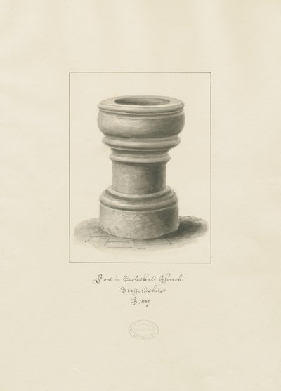 Betűtípus az Eccleshall templomban: szépia rajz alkotó: John Buckler