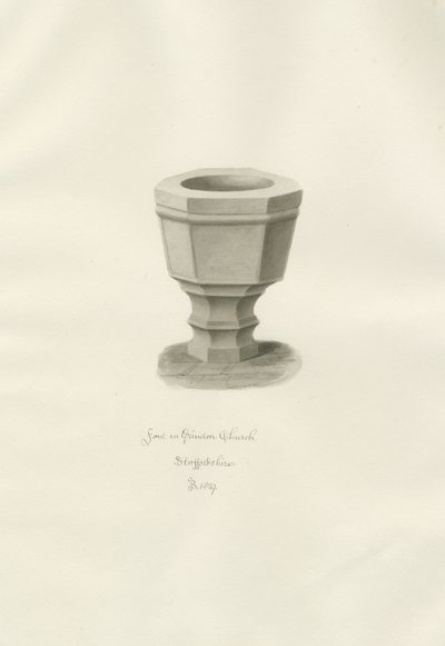 Betűtípus a Grindon Churchben: szépia rajz alkotó: John Buckler