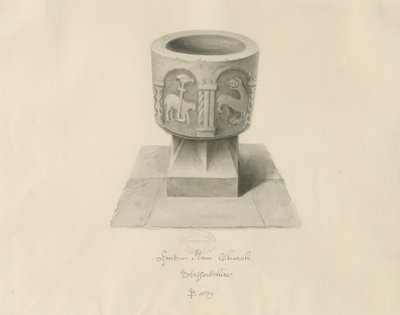 Betűtípus az Ilam templomban: szépia rajz alkotó: John Buckler
