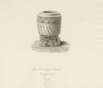 Betűtípus a Longdon templomban: szépia rajz alkotó: John Buckler