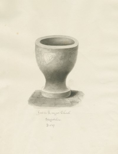 Betűtípus a Longnor templomban: szépia rajz alkotó: John Buckler