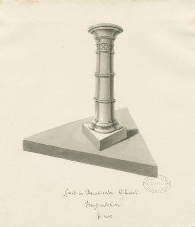 Betűtípus a Mucklestone templomban: szépia mosás rajz, 1843 alkotó: John Buckler