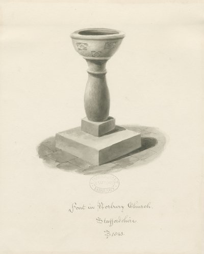 Betűtípus a Norbury templomban: szépia mosás rajz alkotó: John Buckler