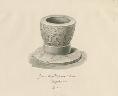Betűtípus a Pipe Ridware templomban: szépia rajz alkotó: John Buckler