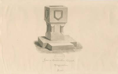 Betűtípus a Swynnerton templomban: szépia rajz alkotó: John Buckler