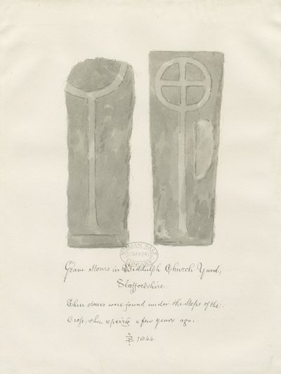 Sírkövek a Biddulph Churchyardban: szépia rajz alkotó: John Buckler