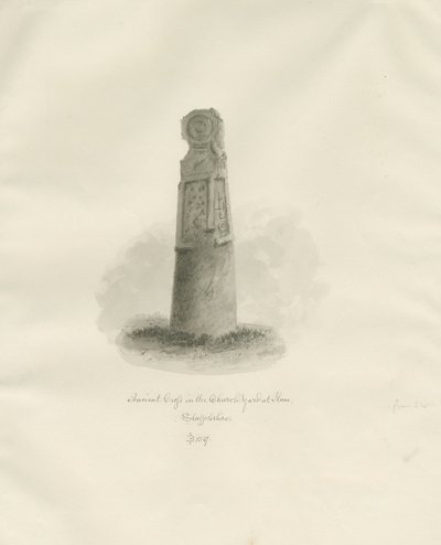 Ilam templom - Ősi kereszt: szépia rajz alkotó: John Buckler
