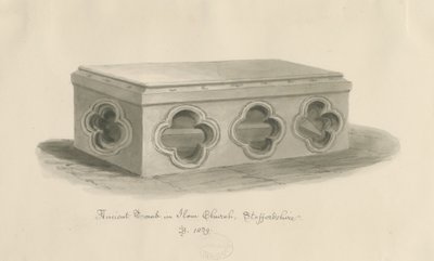 Ilam templom - Szent Bertram sírja: szépia rajz alkotó: John Buckler