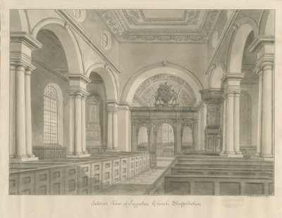 Ingestre templom belseje: szépia rajz alkotó: John Buckler
