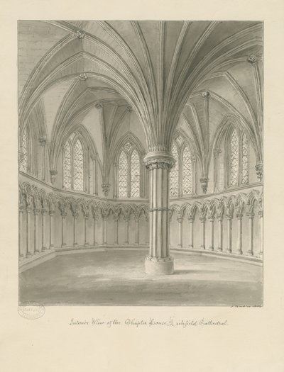 Lichfield katedrális belseje - Káptalanház: szépia rajz alkotó: John Buckler