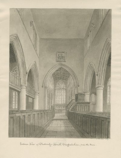 Penkridge templom belseje: szépia rajz alkotó: John Buckler