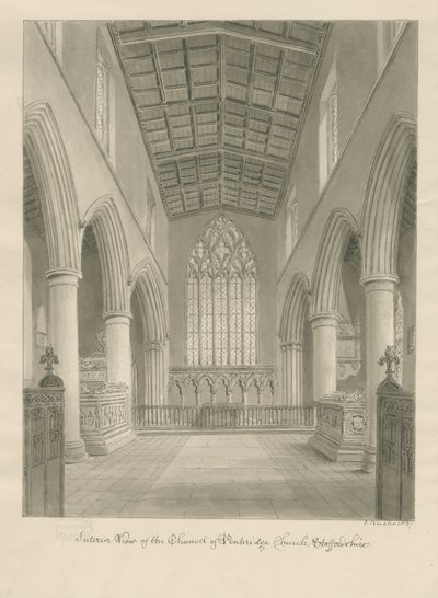 Penkridge templom belseje: szépia rajz alkotó: John Buckler