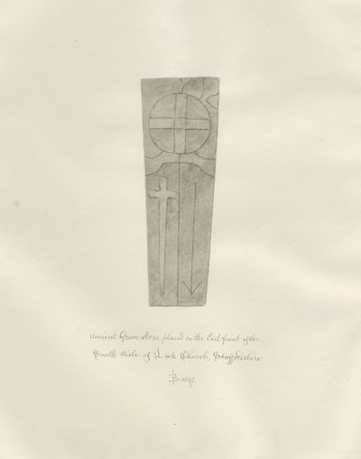 Póréhagyma templom - Sírkő: szépia rajz alkotó: John Buckler