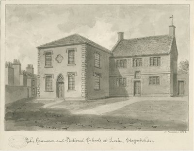 Leek Town - Gimnázium: szépia rajz, 1844 alkotó: John Buckler